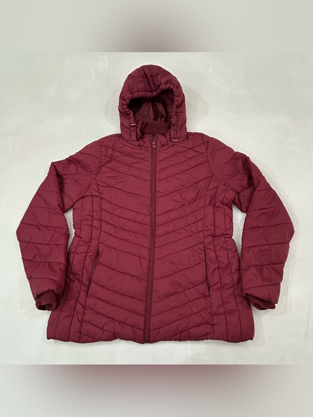 Xersion Maroon Full Zip Up Nylon Hooded Quilted Puffer Winter Jacket Women’s L